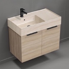 Floating Bathroom Vanity, Modern, 32 inch, Travertine Style Sink